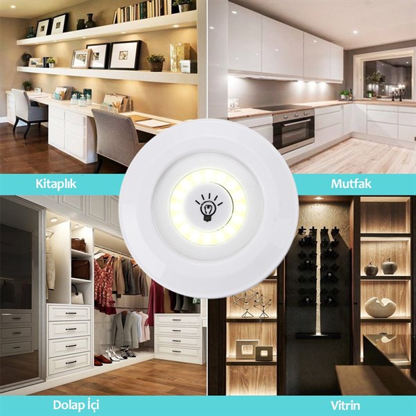 BUFFER® 3lü Uzaktan Kumandalı Pilli Yapışkanlı Kablosuz Led Spot Lambalar