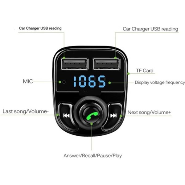 BUFFER® Car X8 Araç İçi Fm Transmitter Bluetooth Usb Mp3 Sd Kart Kiti