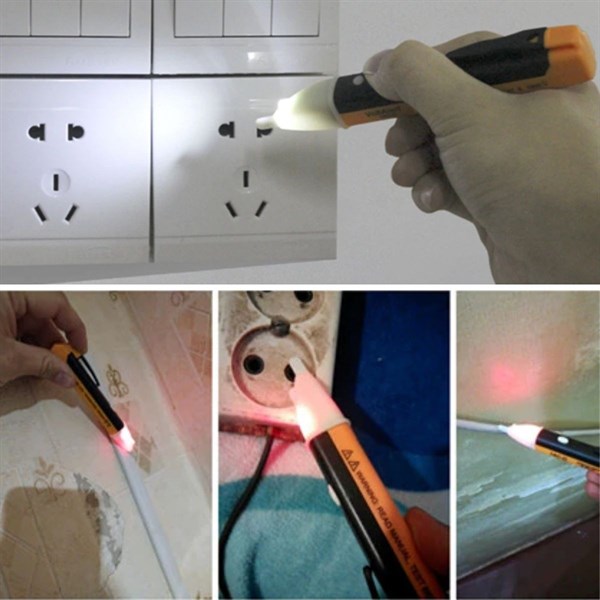BUFFER® Dedektörlü Temassız Işıklı Kablo Voltaj Test Elektrik Kaçak Dijital Kontrol Kalemi Cihazı