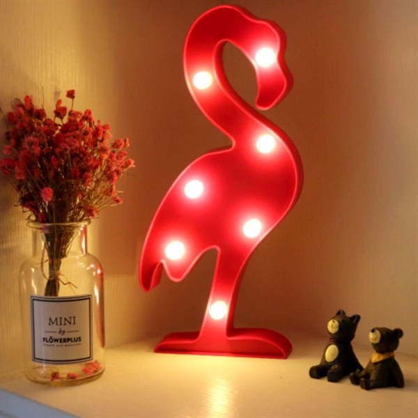 BUFFER® Flamingo Ledli Pilli Dekoratif Masa Duvar ve Gece Aydınlatma Lambası