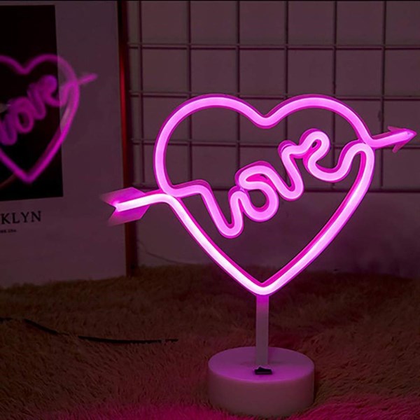 BUFFER® Kalpli Love Yazılı Dekoratif Neon Pilli Led Masa ve Gece Lambası