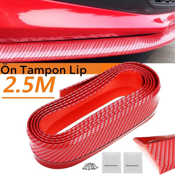 BUFFER® Kırmızı Renkli 2,5 Metre Araba Oto Ön Tampon Koruyucu Kauçuk Pratik Tampon Şerit Bant Döşeme Kiti
