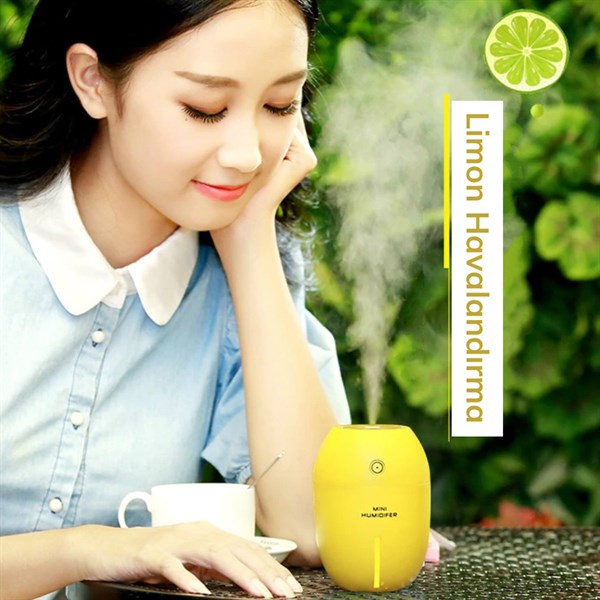 BUFFER® Limon Tipi Mini Hava Oda Nemlendirici Ledli Işıklı Buhar Makinesi