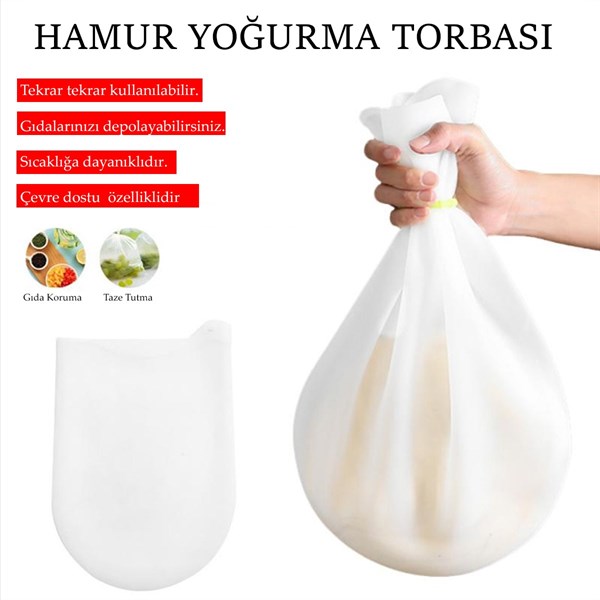 BUFFER® Orta Hamur Torbası Silikon Şeffaf Hamur Yoğurma Torbası Ekmek Makarna Mantı  Hamuru Kolay Yoğurma