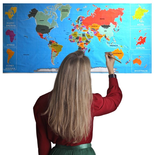 BUFFER® Renkli Atlas Dünya Haritası Manyetik Yapıştırıcı Gerektirmeyen Duvar Stickerı 118 CM * 56 CM