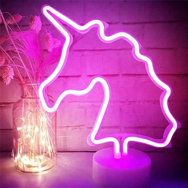 BUFFER® Unicorn Renkli Dekoratif Neon Led Pilli Masa ve Gece Lambası