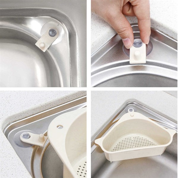 BUFFER® Vantuzlu Üçgen Sebze Meyve  Lavabo Raf Evye Süzgeç Sünger Tutucu Düzenleyici Mutfak Organizer